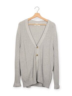 WILT 100% Cotton Gray Knit Button Front Cardigan Sweater Size L